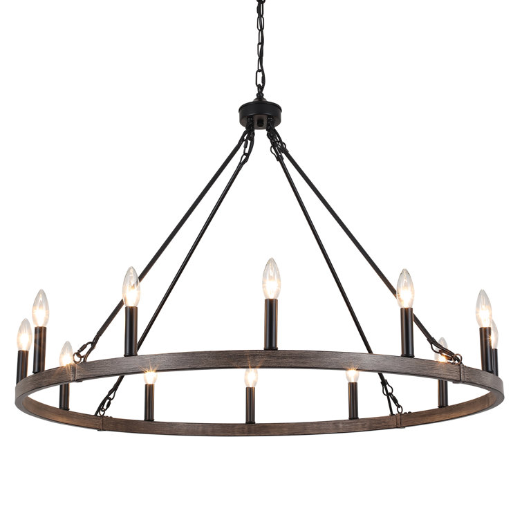 38'' Black Metal Wagon Wheel Candle Chandelier