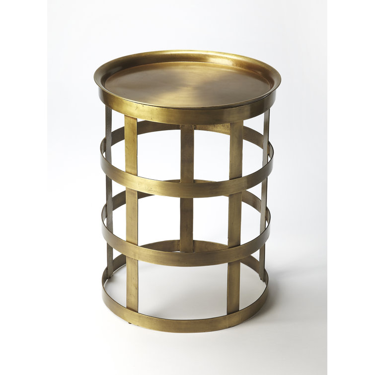Petite Round Gold Iron Industrial Accent Table