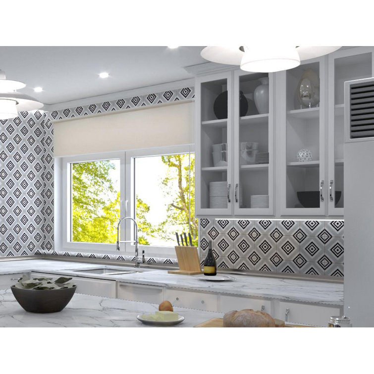 Lucia 8" Black and Gray Porcelain Patterned Tile