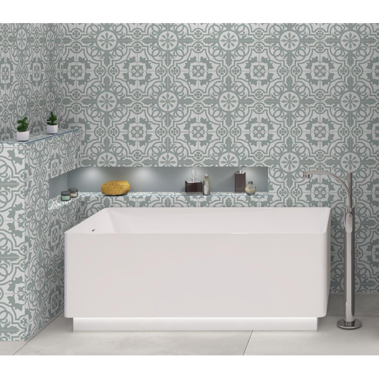 Bliss 8" Gray and White Porcelain Moroccan Wall and Floor Tile