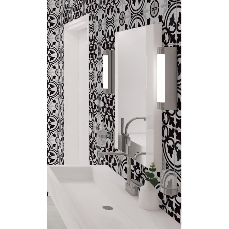 Bliss 8" Black and White Porcelain Patterned Tile