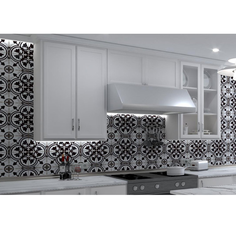 Bliss 8" Black and White Porcelain Patterned Tile