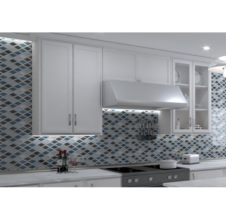 Geom Blue and Gray Polished Diamond Mosaic Tile
