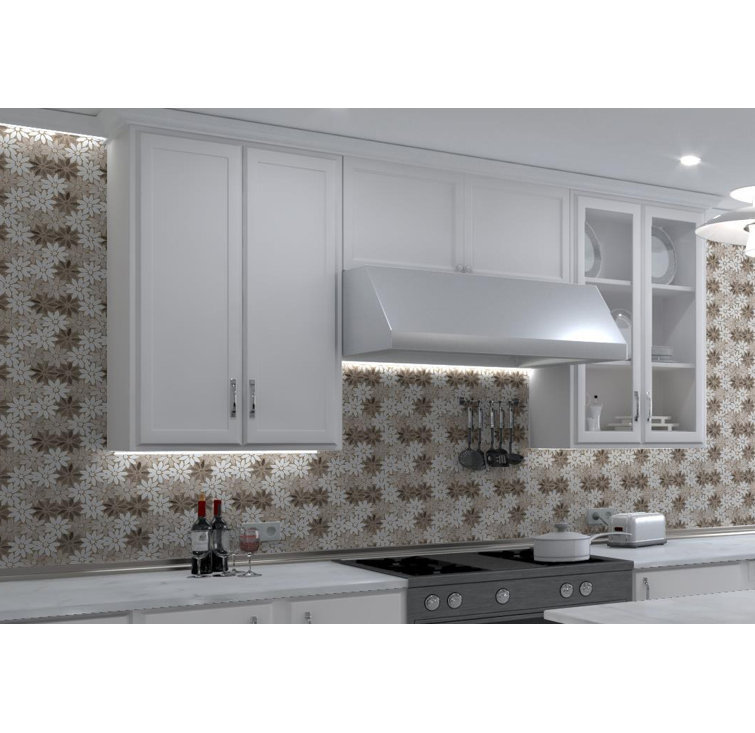 Fresh Brown and White Floral Marble Mosaic Tile