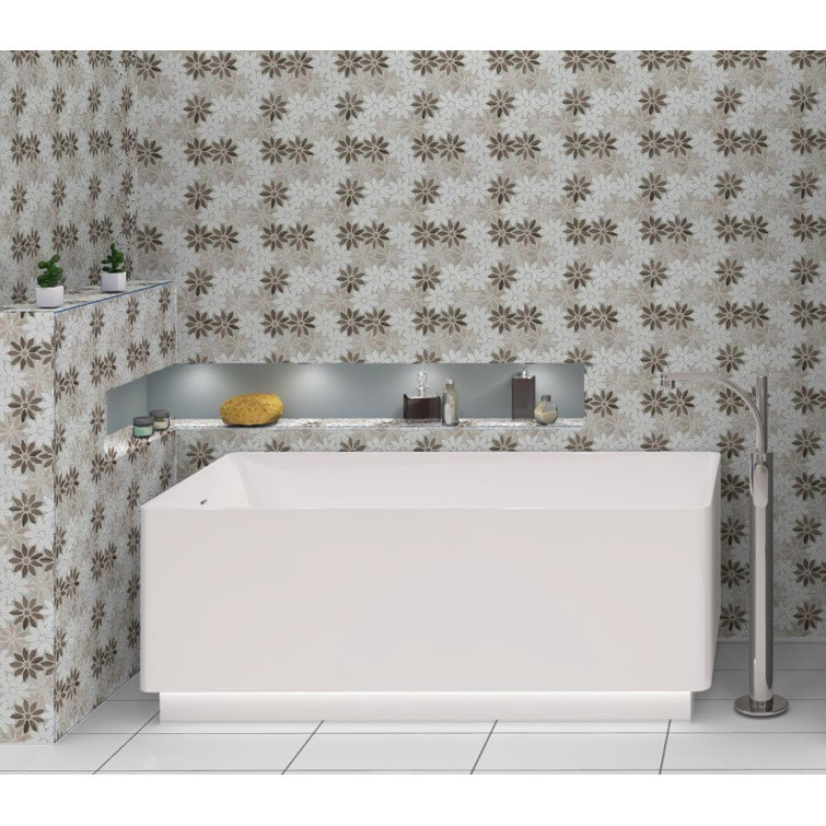 Fresh Brown and White Floral Marble Mosaic Tile