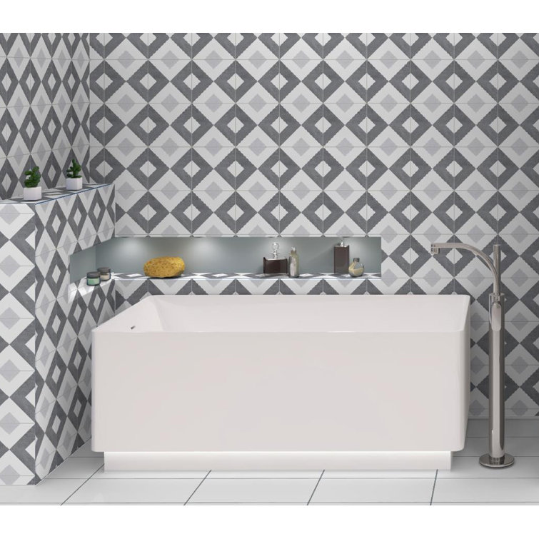 Luv Ahava 8" Gray and White Geometric Porcelain Tile
