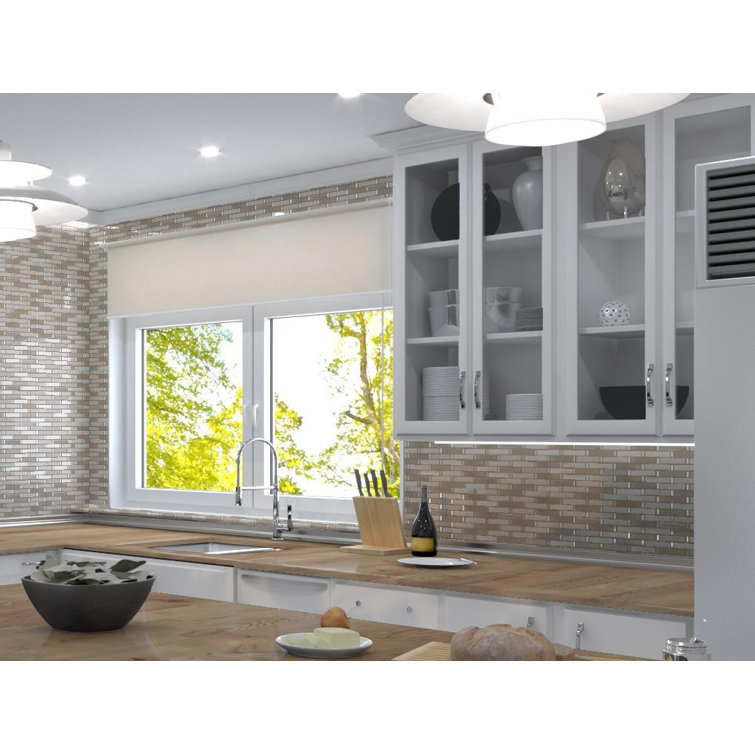 Saga Heroic Beige Glass and Marble Brick Joint Mosaic Tile