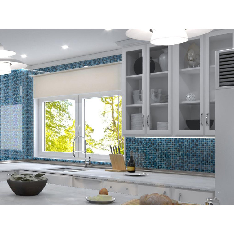 Mediterranean Blue Polished Glass Mosaic Tile for Kitchen and Bathroom