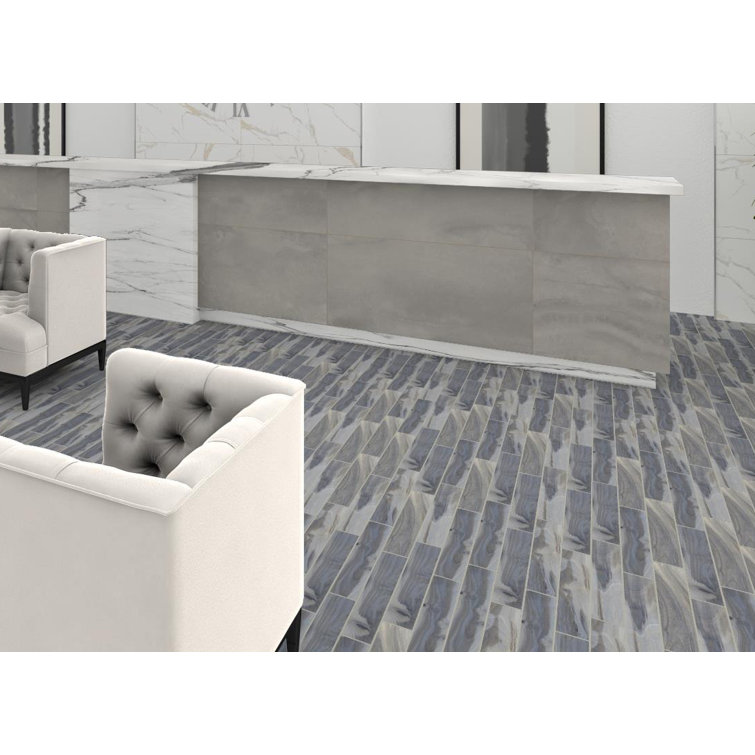 Nabo Fjord Blue Large Format Wood Look Matte Porcelain Tile