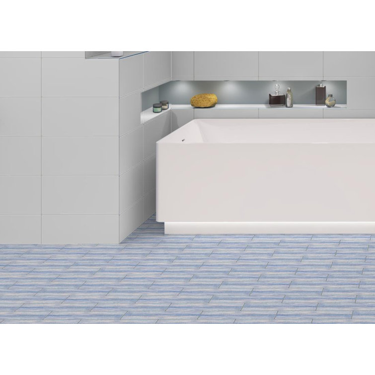 Kendel 3'' x 14'' Blue Glass Wood Look Subway Tile
