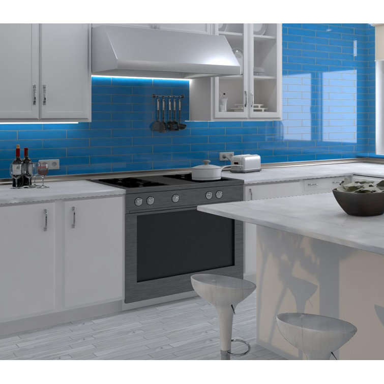 Kwiet 3" x 14" Polished Blue Glass Subway Tile