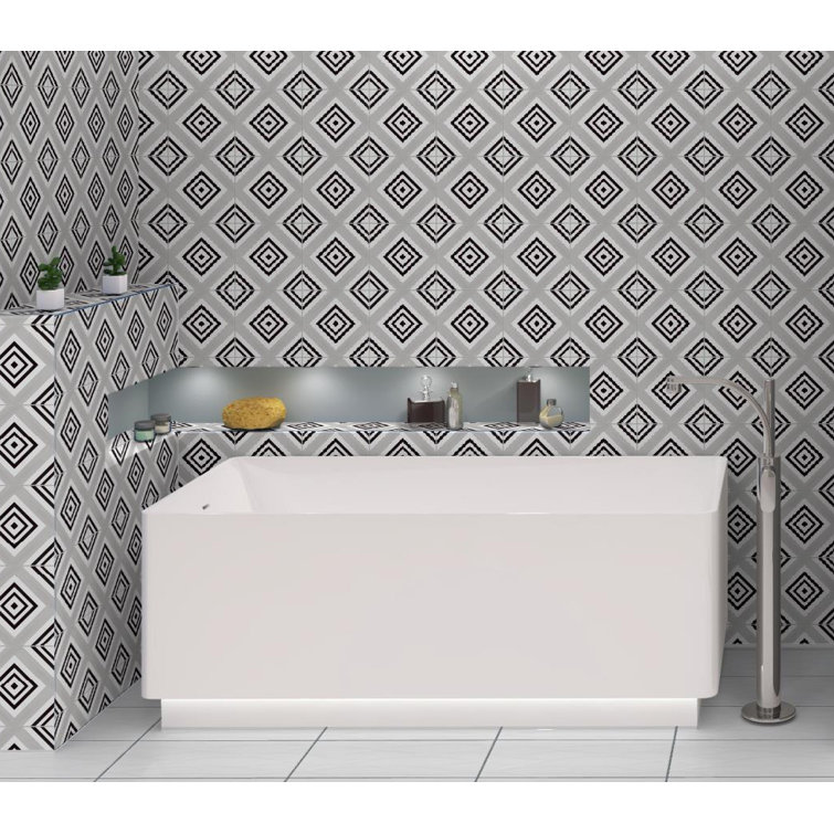 Lucia 8" Black and Gray Porcelain Patterned Tile