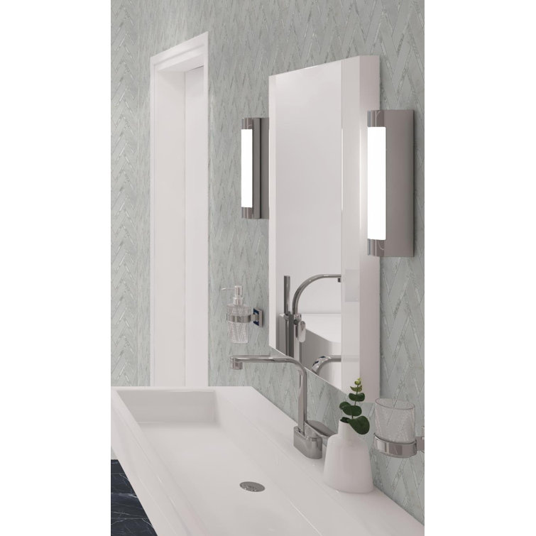 Skylar Polished Silver Chevron Marble Mosaic Tile