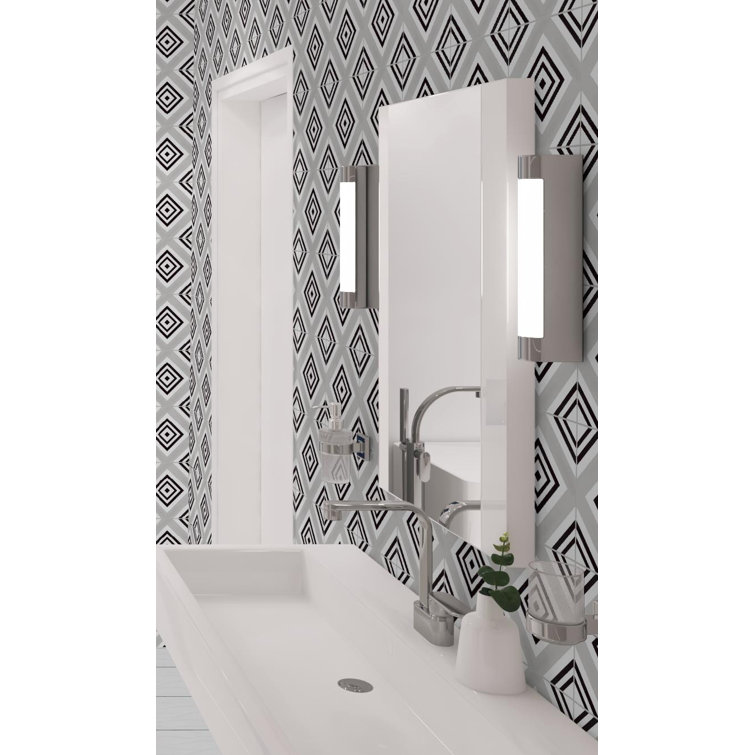 Lucia 8" Black and Gray Porcelain Patterned Tile