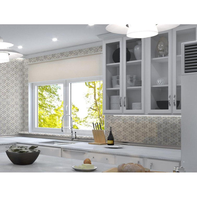 Fresh Silver Floral Pattern Marble Mosaic Tile