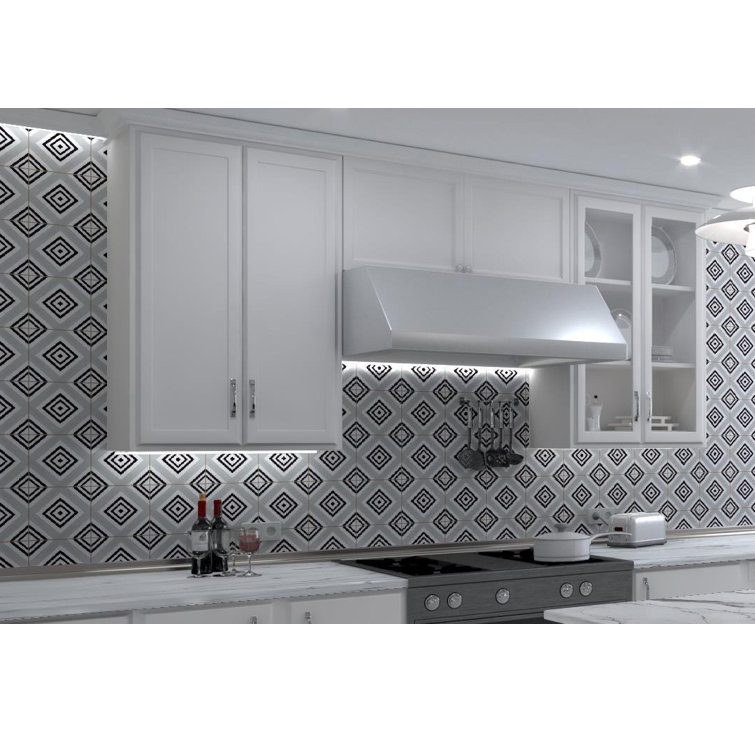 Lucia 8" Black and Gray Porcelain Patterned Tile