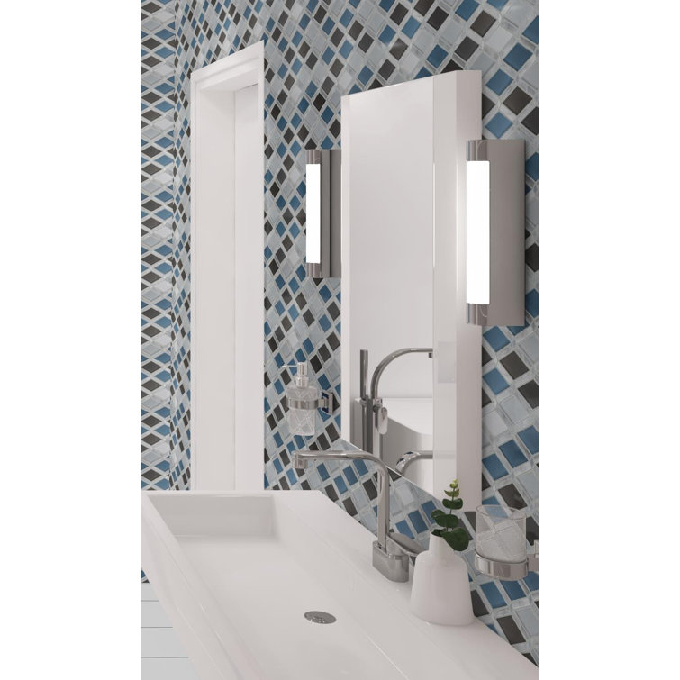 Geom Blue and Gray Polished Diamond Mosaic Tile