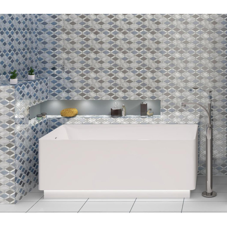 Geom Blue and Silver Diamond Mosaic Tile