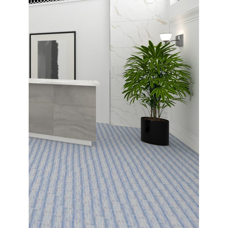 Kendel 3'' x 14'' Blue Glass Wood Look Subway Tile
