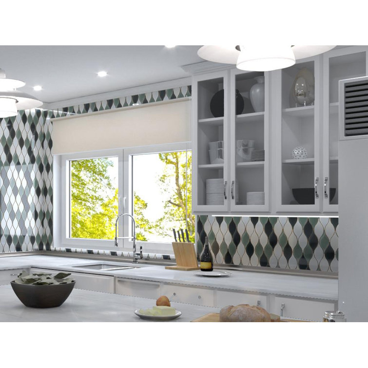 Vinage Blue and White Glass Mosaic Arabesque Tile