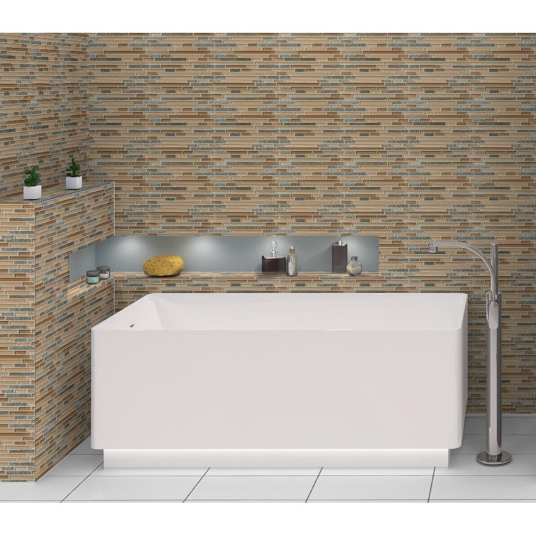 Wright-Scape Straight Edge Glass & Slate Brick Joint Mosaic Kitchen Backsplash, Bathroom, Shower, Pool, Wall and Floor Tile
