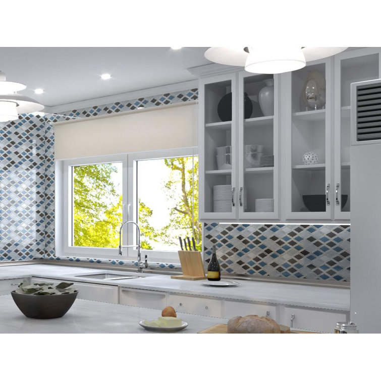 Geom Blue and Gray Polished Diamond Mosaic Tile