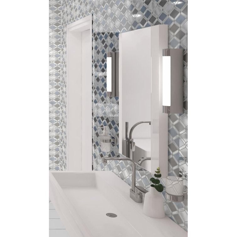Geom Blue and Silver Diamond Mosaic Tile
