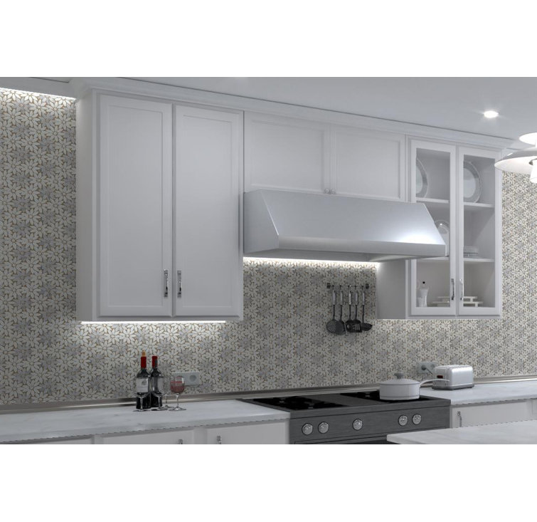Fresh Silver Floral Pattern Marble Mosaic Tile