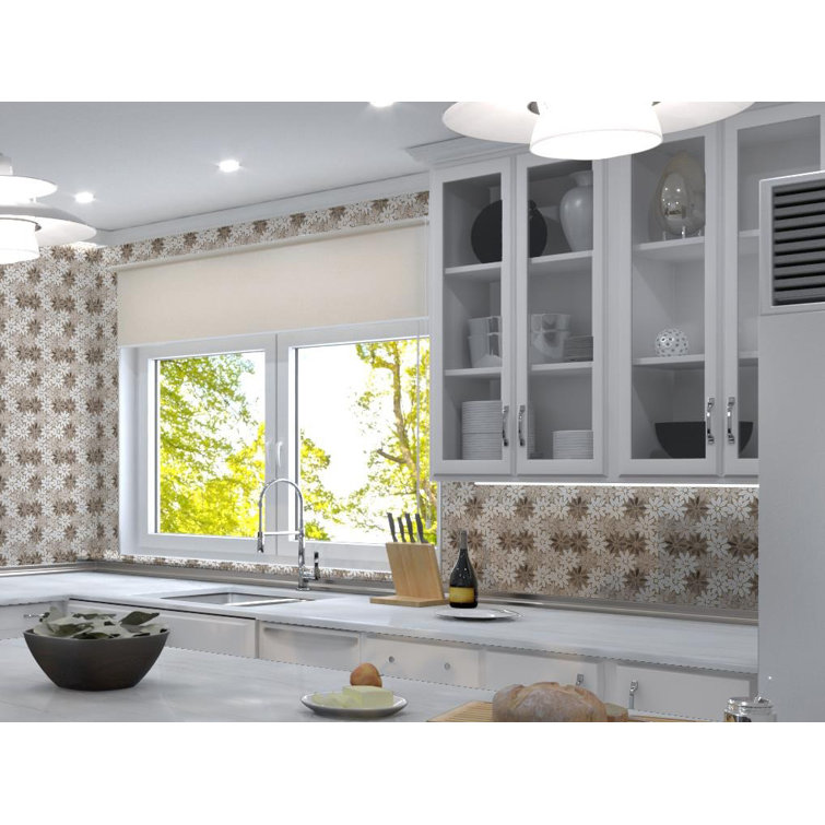 Fresh Brown and White Floral Marble Mosaic Tile