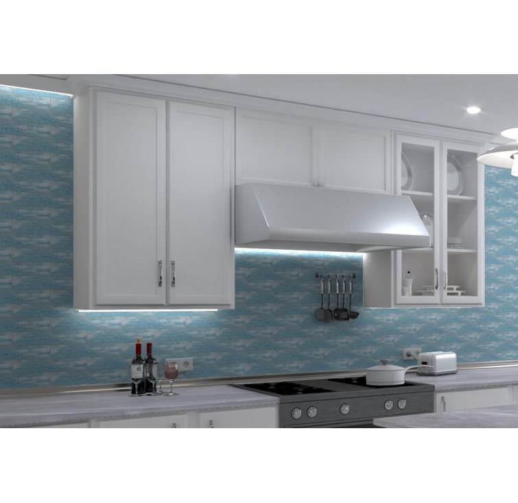 Vincent 3" x 14" Blue Glass Wood Look Rectangular Tile