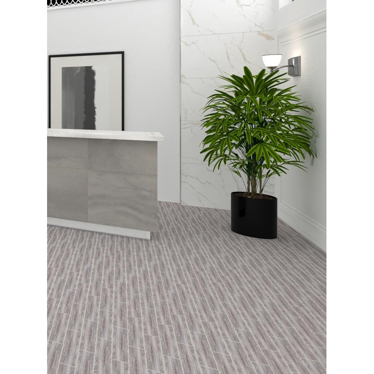 Kendel 3'' x 14'' Matte Black Glass Wood Look Tile