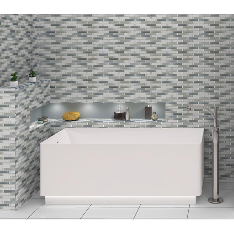 Saga Blue Glass and Marble Brick Mosaic Tile