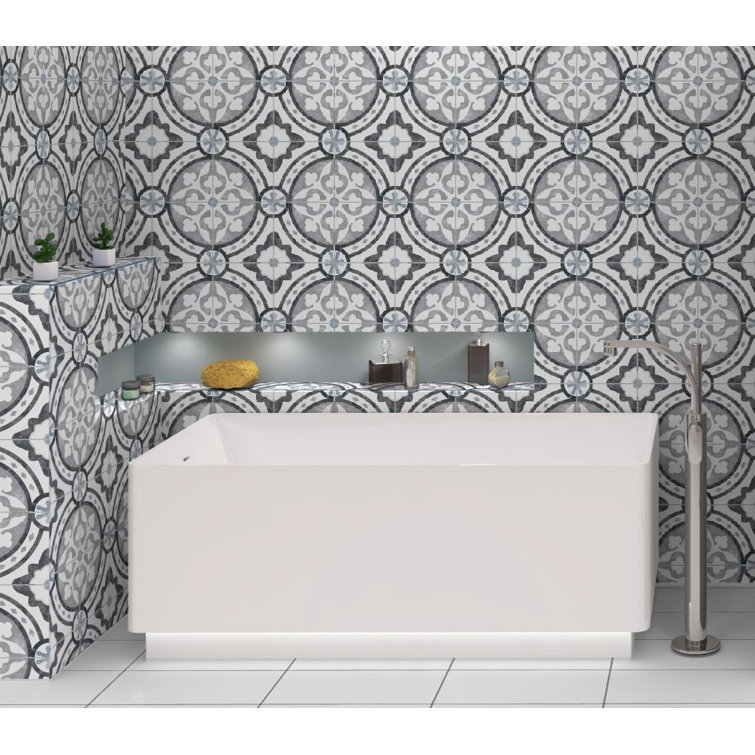Luv Amore 8" Gray Glazed Porcelain Patterned Tile
