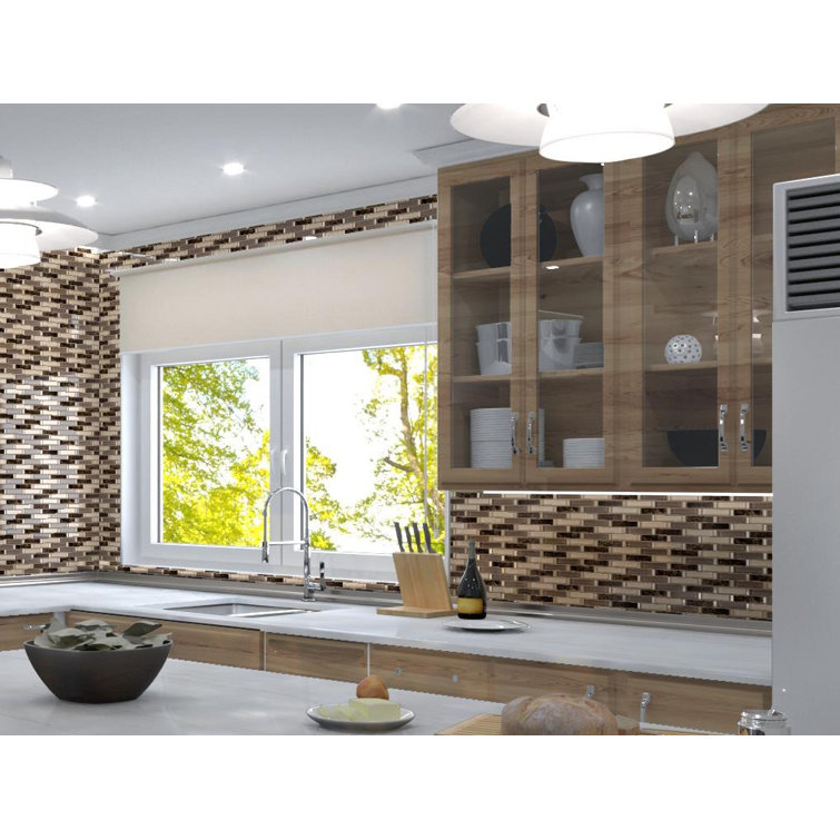 Saga Matte Brown Marble and Glass Mosaic Tile