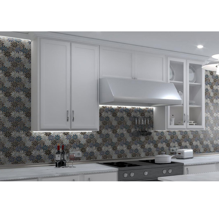 Fresh Blue and Black Flower Mosaic Tile Sheet