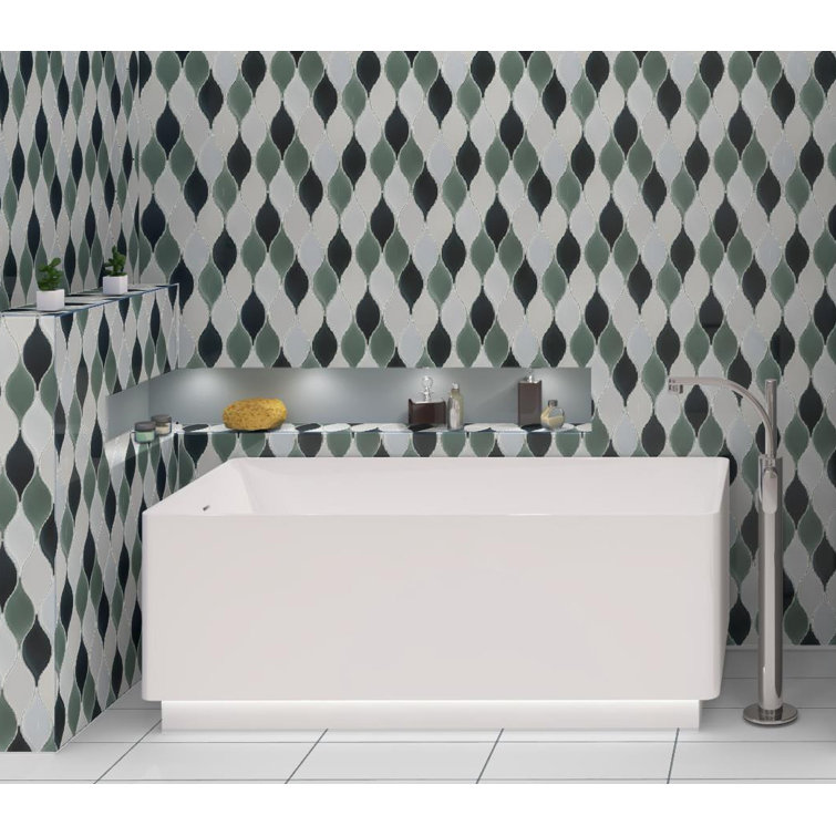 Vinage Blue and White Glass Mosaic Arabesque Tile