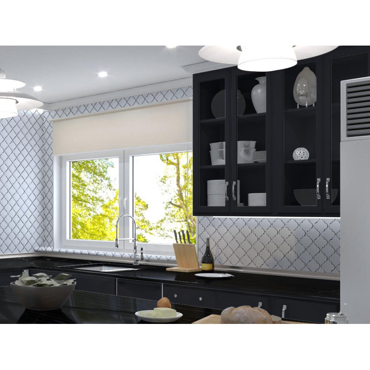 Viola 5" Black Polished Arabesque Glass Tile