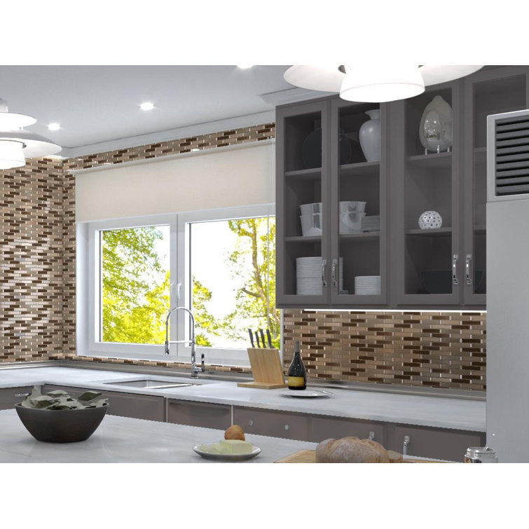 Saga Matte Brown Glass and Marble Mosaic Tile