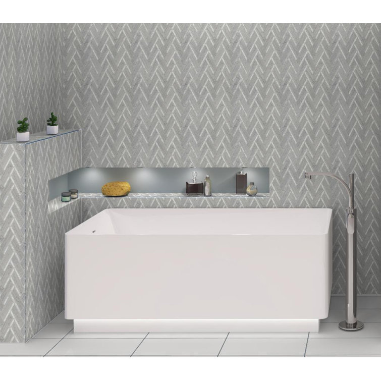 Skylar Polished White Marble Chevron Mosaic Tile