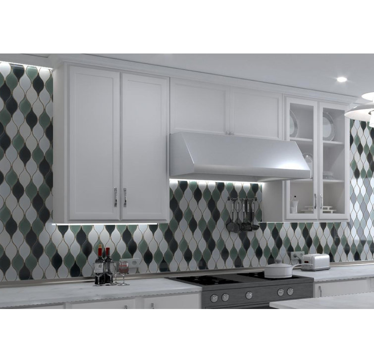 Vinage Blue and White Glass Mosaic Arabesque Tile
