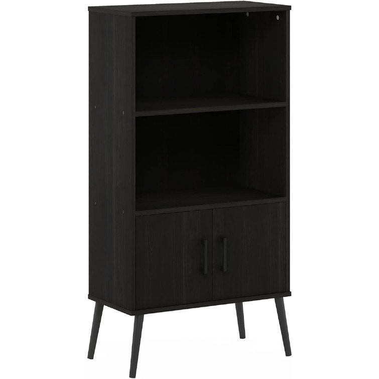 Furinno Claude Mid-Century Espresso Bookcase Cabinet with Pine Legs