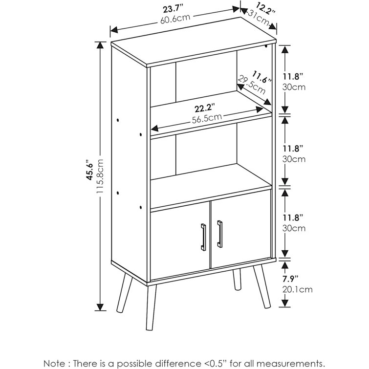 Furinno Claude Mid-Century Espresso Bookcase Cabinet with Pine Legs