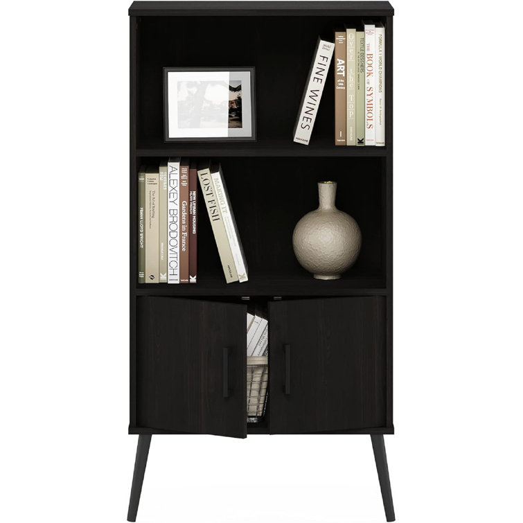 Furinno Claude Mid-Century Espresso Bookcase Cabinet with Pine Legs
