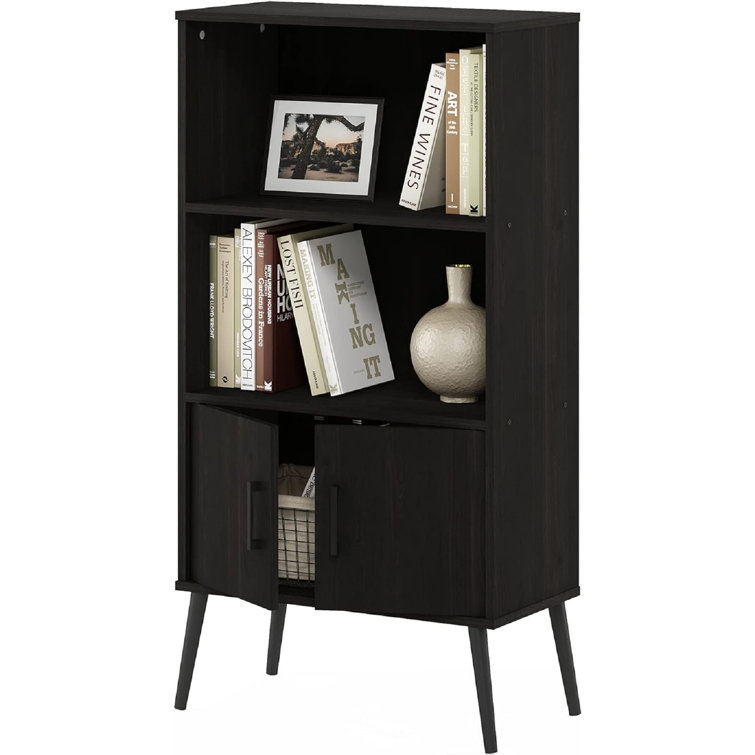Furinno Claude Mid-Century Espresso Bookcase Cabinet with Pine Legs