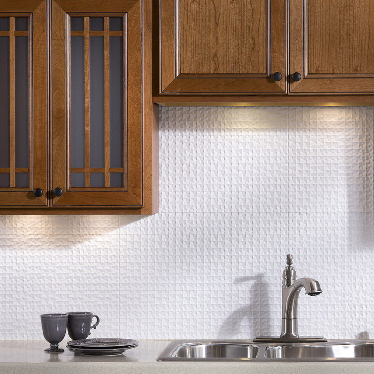 Matte White Vinyl Decorative Backsplash Tiles, 18" x 24"
