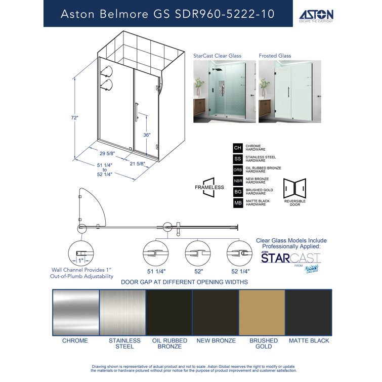 Belmore 65.25" Frameless Chrome Pivot Shower Door