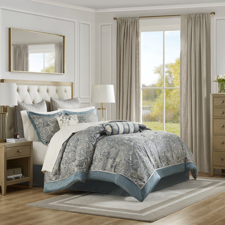 Teal Paisley Jacquard Queen Cotton Bed in a Bag Set