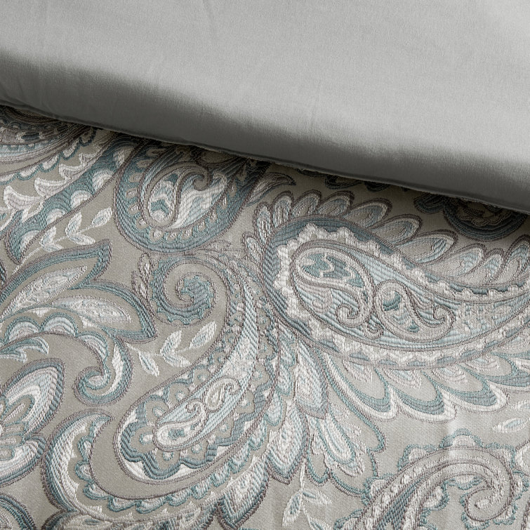 Teal Paisley Jacquard Queen Cotton Bed in a Bag Set