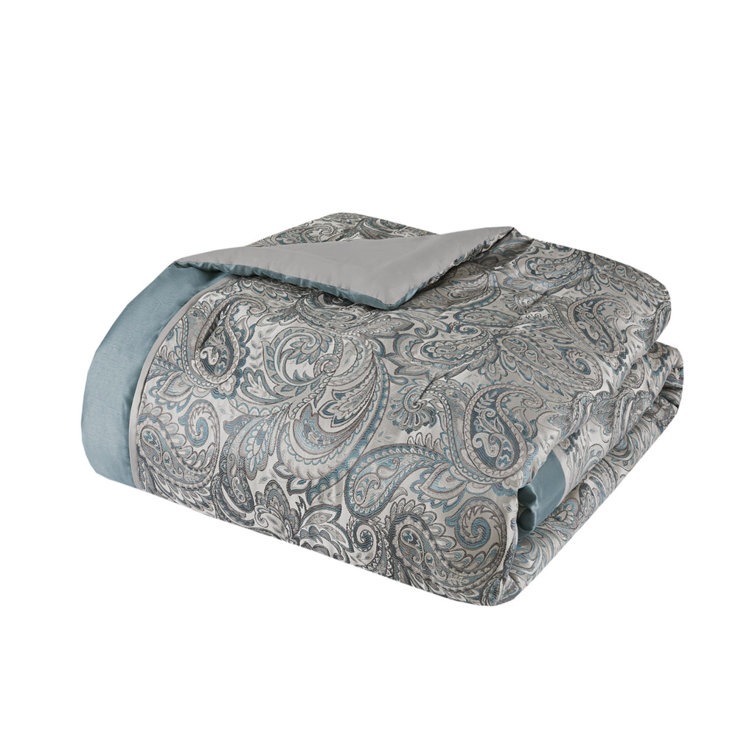 California King Gray and Teal Cotton Jacquard Bed in a Bag Set