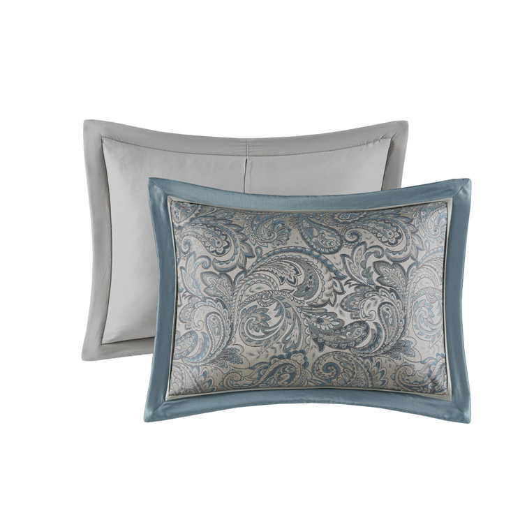 California King Gray and Teal Cotton Jacquard Bed in a Bag Set